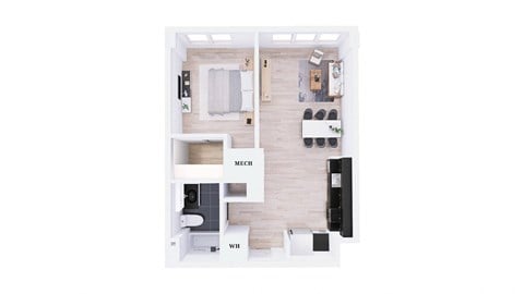 Floor plan for 1 bed, 1 bath, 692 sqft